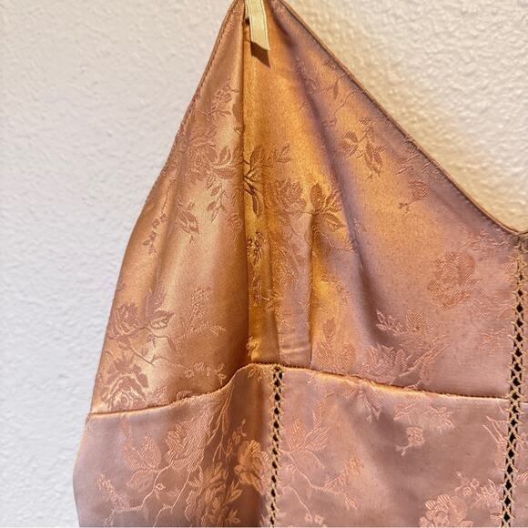 Vintage Victoria Secret 90s Gold Slip Mini Dress Womens M Corset Back Floral Y2K - Picture 5 of 12